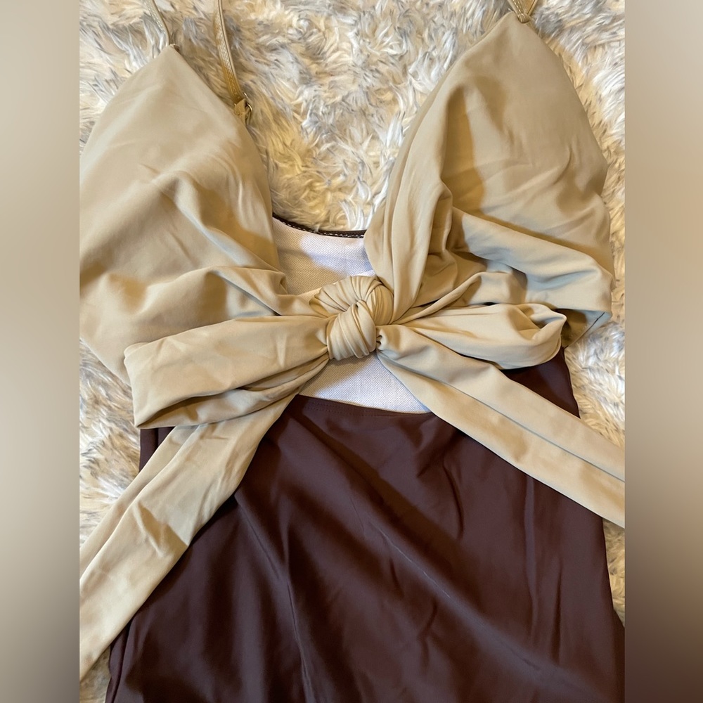 NWOT One piece tan taupe browm sexy cute swimsuit swimwear beach ocean